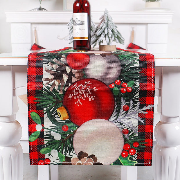 Christmas imitation linen table flag classic Christmas ball tablecloth living room kitchen Christmas decoration