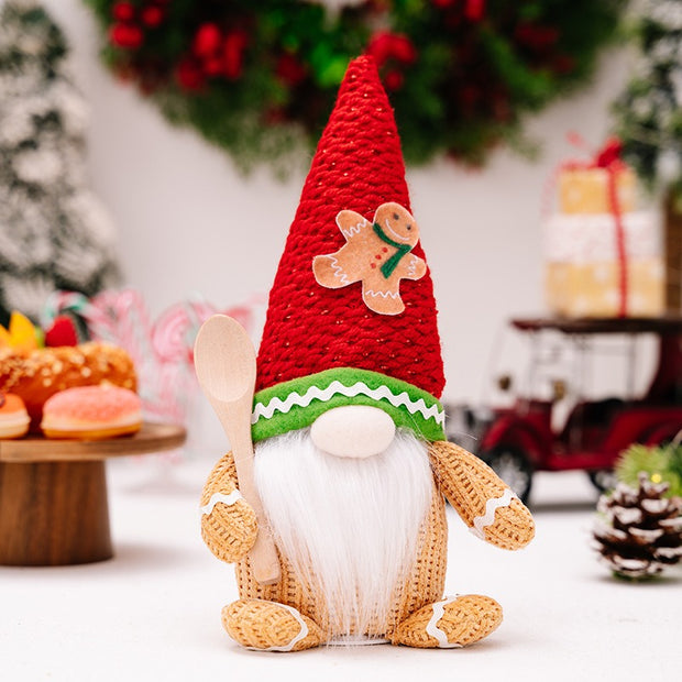 Christmas decoration gingerbread figurine glowing biscuit figurine red green pointed hat with light figurine