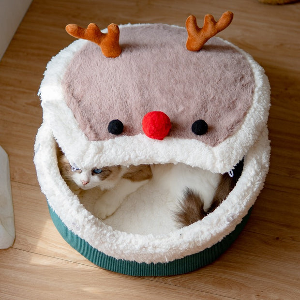 Cat Nest Closed Winter Warm Cat House Removable and Washable Lamb Fleece Cute Winter Cat Nest