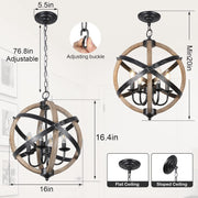 Farmhouse Chandelier Light Fixtures 4-Light Dining Room Light Fixtures Height Adjustable Rustic Wood Light